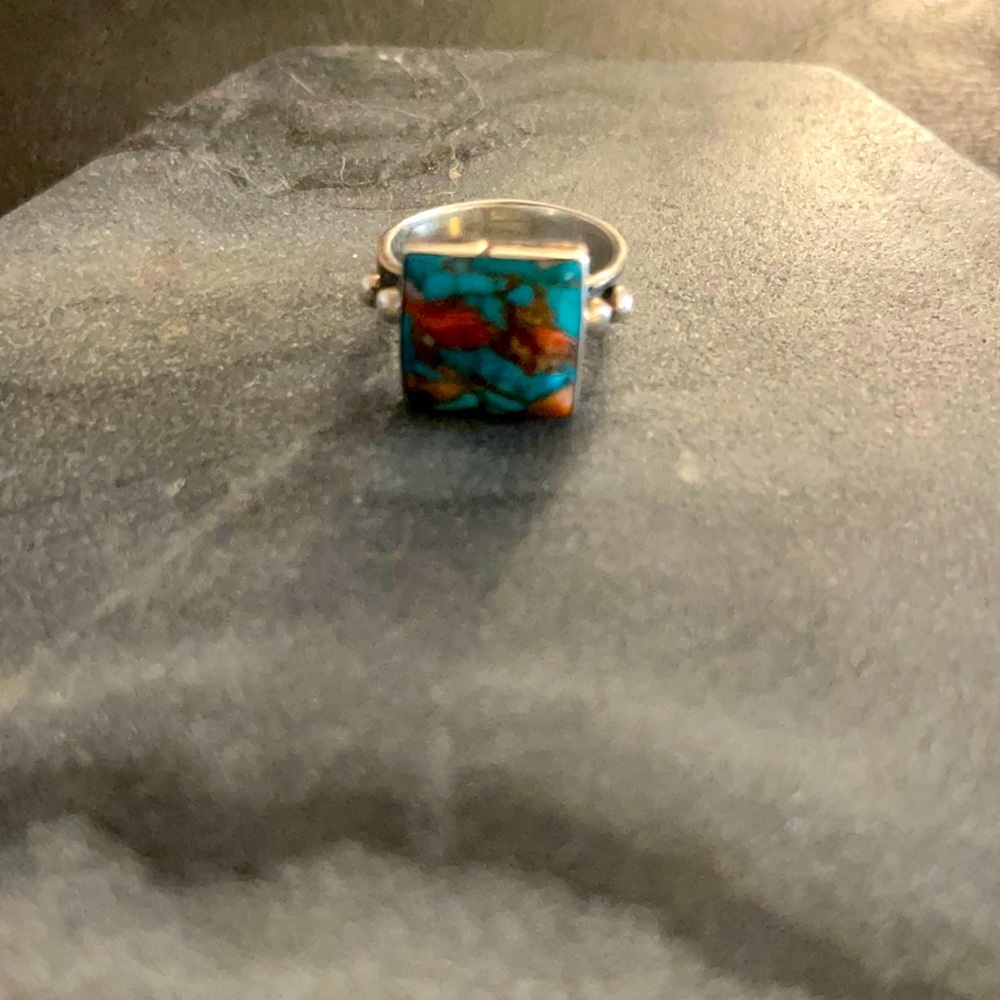 Sterling silver turquoise and red oyster ring🌊